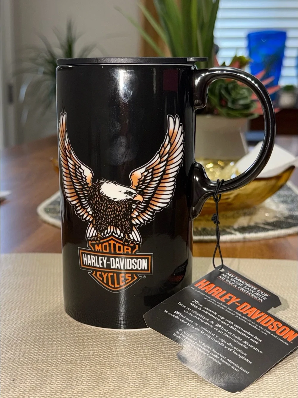 Harley-Davidson Tall Ceramic Mug with Lid and Decorative Box- NWT